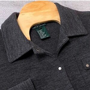 Lauren Ralph Lauren Shacket Womens XL Gray Wool Blend Snap Up Front Shacket